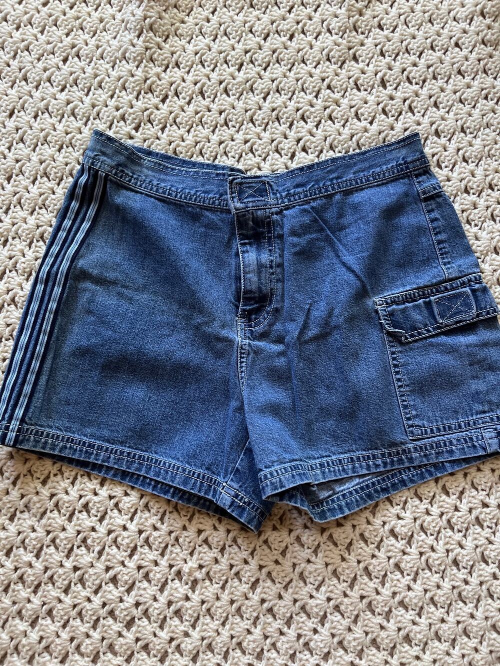 Vintage Y2K Cargo Shorts Denim Jean Shorts Stripes Size 6 Small